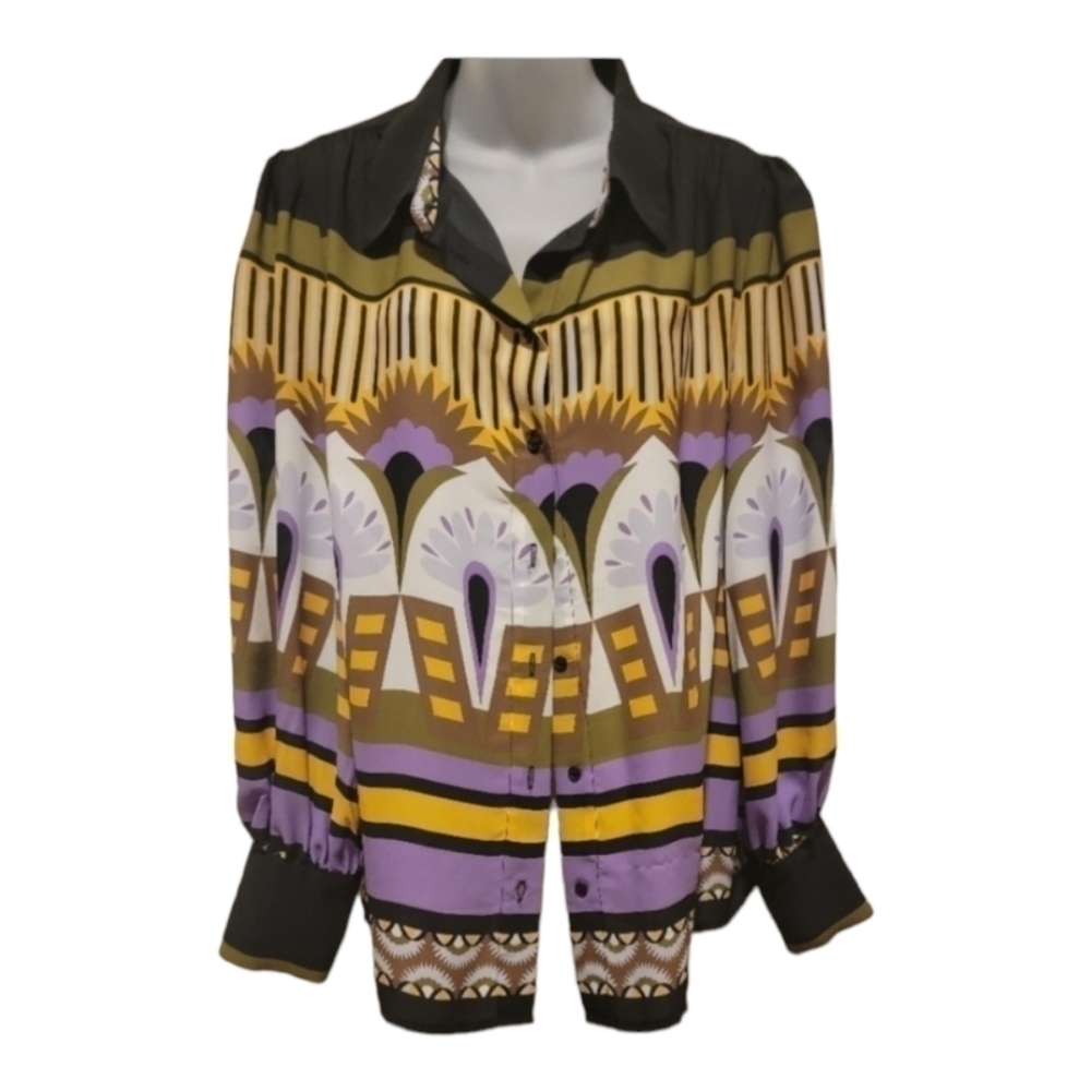 Eva Mendes for NY & C, Women's  Button Front Multi-Colored Blouse